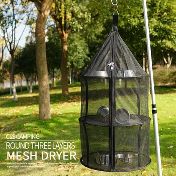 

Outdoor Camping Outdoor three-layer drying net large round folding storage storage drying net fish fruit vegetable drying rack
