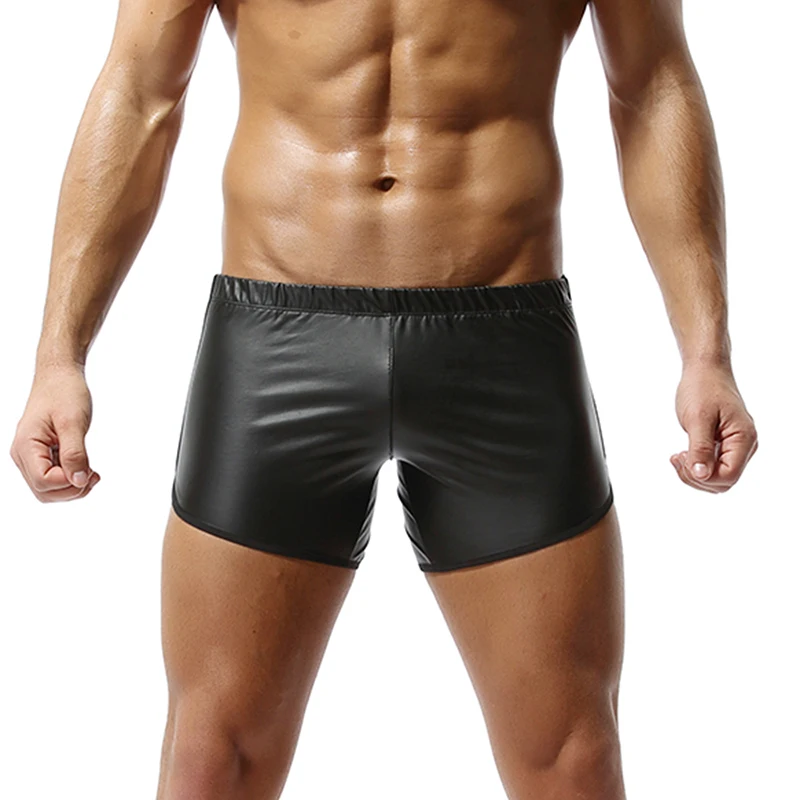 Faux Leather Sport Shiny Shorts Gyms Men Shorts Hot Pants with Back Pocket Fitness Men Clothes Faux Leather Sport Shiny Shorts Gyms Men Shorts Hot Pants with Back Pocket Fitness Men Clothes