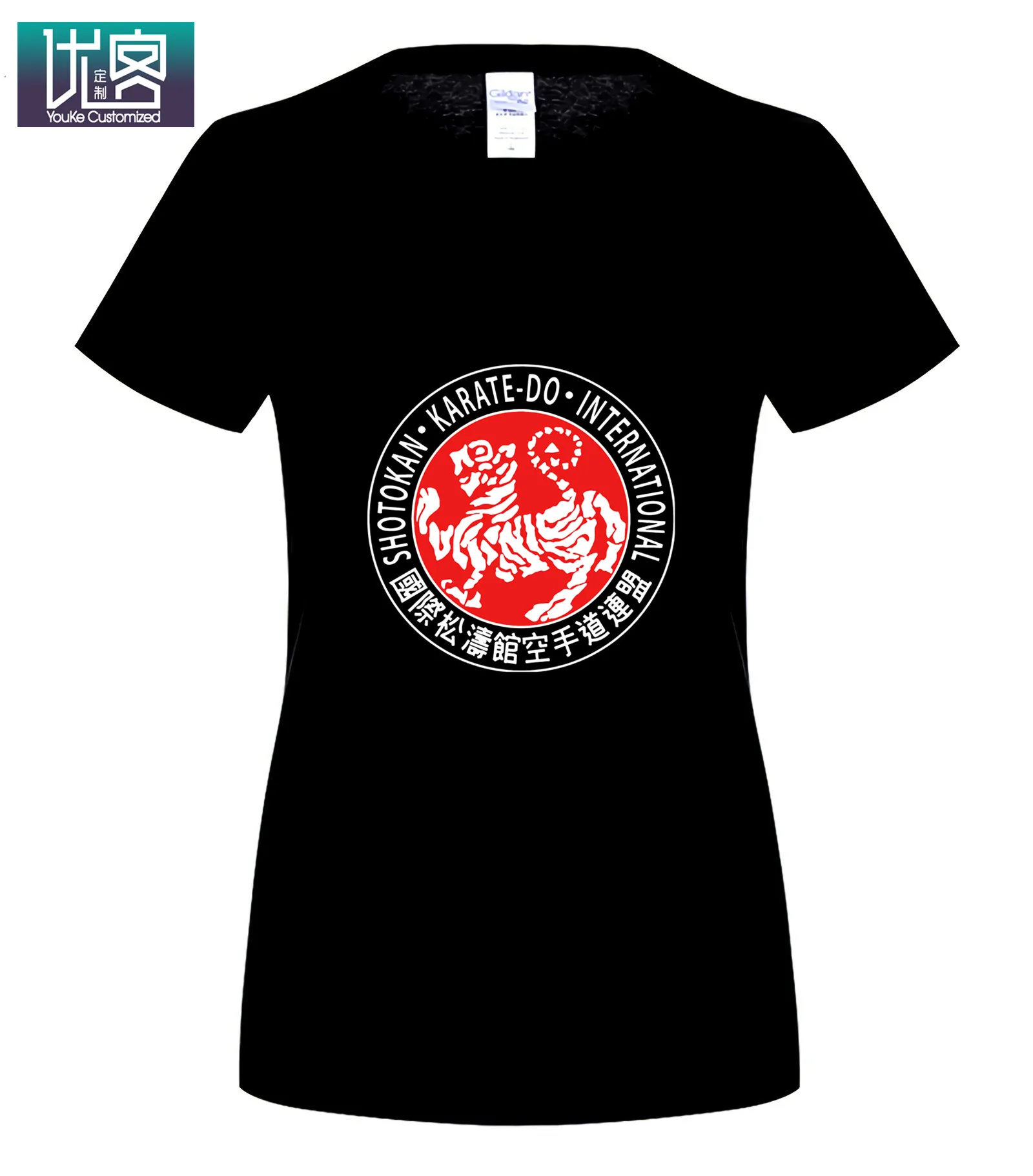 Логотип Shotokan, футболка для каратэ, черная, белая, футболка для мужчин, новинка, брендовая одежда, на заказ, специальный принт, для мужчин, фото, футболка для мужчин, топы - Цвет: Women Black