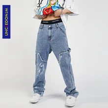 

UNCLEDONJM Patchwork jeans mens street wear hip hop jeans for men kpop clothes cargo jeans distressed jeans graffiti jeans