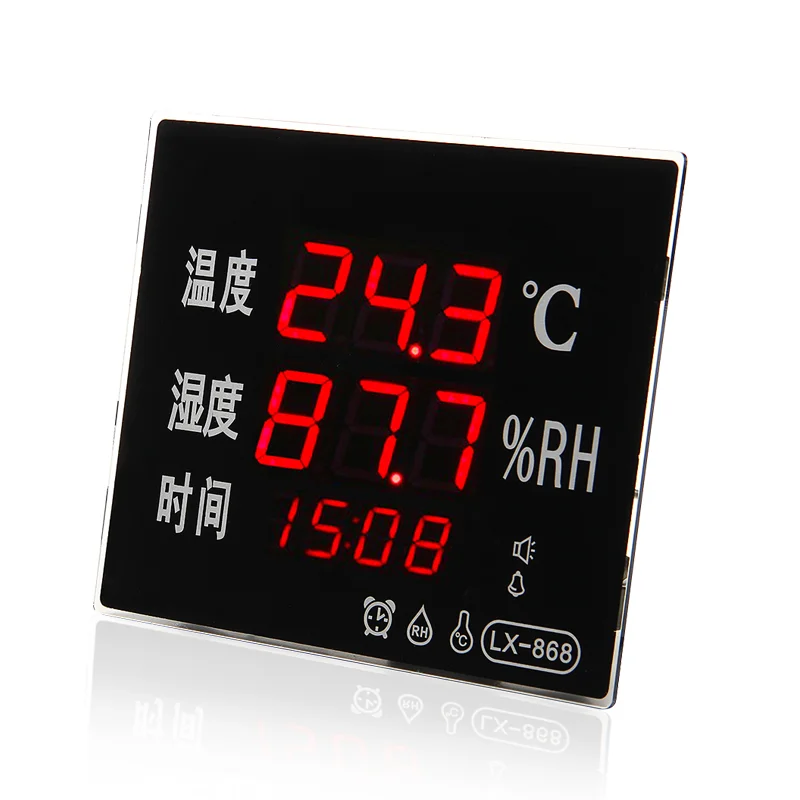 LED screen temperature and humidity display instrument High-precision sound and light alarm Thermo-hygrometer LX868 LED screen temperature and humidity display instrument High-precision sound and light alarm Thermo-hygrometer LX868
