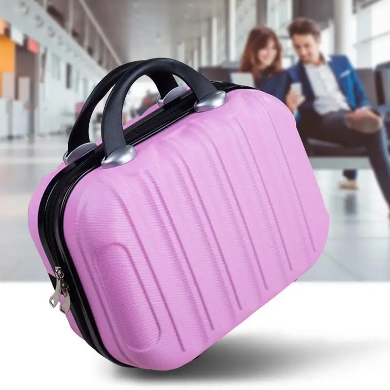 

14 Inch Suitcase With Strap ABS Cosmetic Bag Small Hard Case Vertical Striped