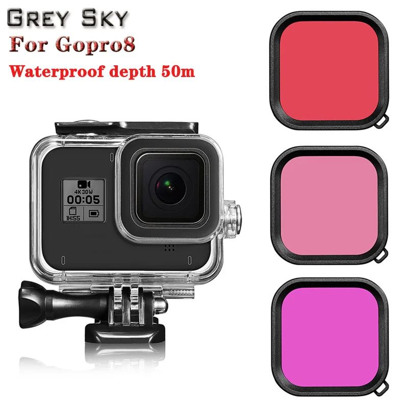 50 м подводный водонепроницаемый чехол для GoPro Hero 8, Черный Защитный корпус для экшн-камеры GoPro 8, аксессуары - Цвет: case and 3Filter