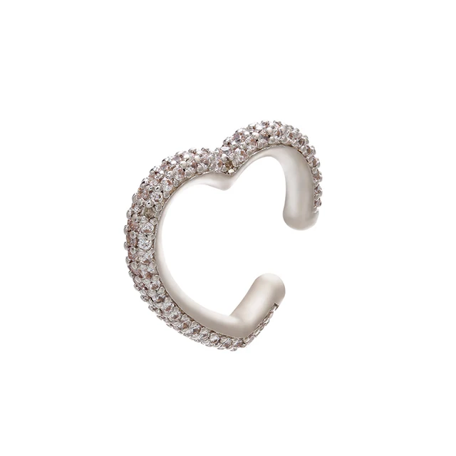 ZHUKOU 1piece 2020 CZ heart Crystal Ear Cuff Earring Fake piercing clips on earrings for women gold/silver color ear Clip VE132 silver white