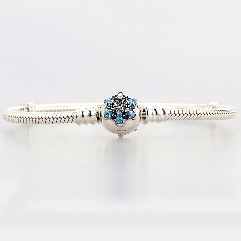 Кристаллизованный Снежинка застежка змея цепочка браслет на запястье подходит для бусины из стерлингового серебра 925 браслет Diy ювелирные изделия