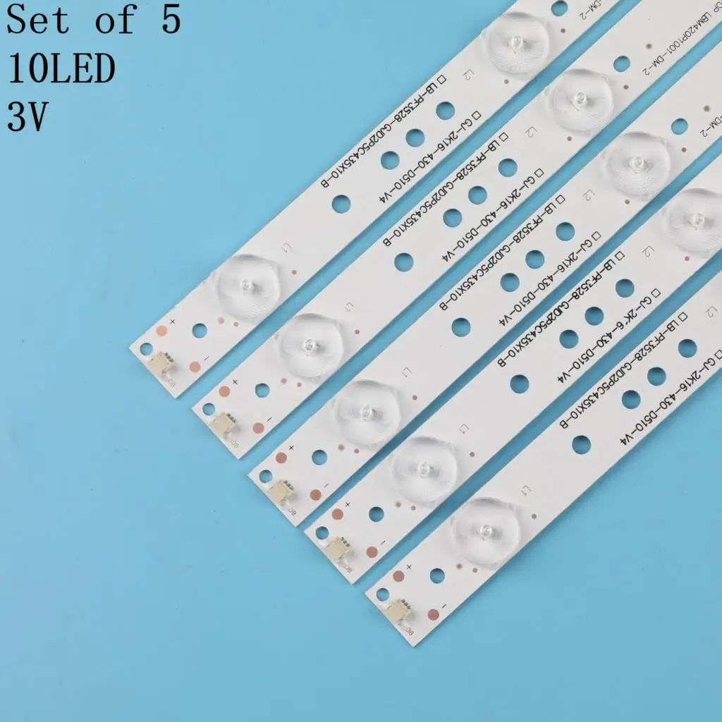 New 5 PCS/set 10LED(3V) 842.5mm LED backlight strip for 43PUK4900 43OUH6101 43PFT4131 GJ-2K15-430-D510-17.8MM-V4 43PUT4900