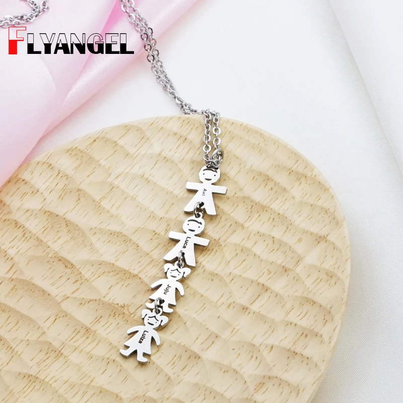 FLYANGEL Personalized Name Necklace With Kids Boy and Girl Pendant Charm Gift for Mother Grandma Daughter Son Family Jewelry | Украшения и