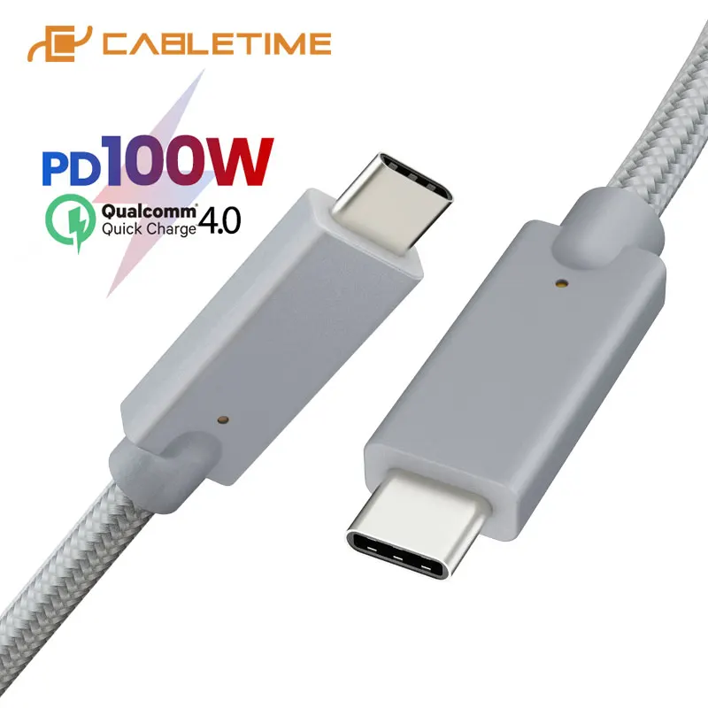 Кабель CABLETIME Type C Gen2 USB C-USB кабель для быстрой зарядки 3 А 10 Гбит/с PD серебристый