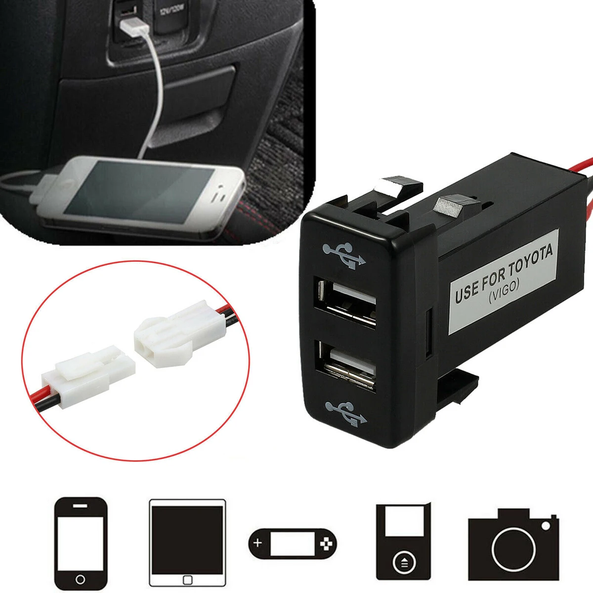 Car 12V Smart Output Charger Dual USB Port Chargers Plug Adapter With