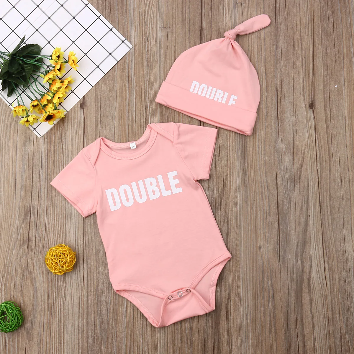 Cute Newborn Twins Baby Boys Girls Clothes Pink Blue Bodysuit Playsuit Hat Matching Family Outfits Clothing