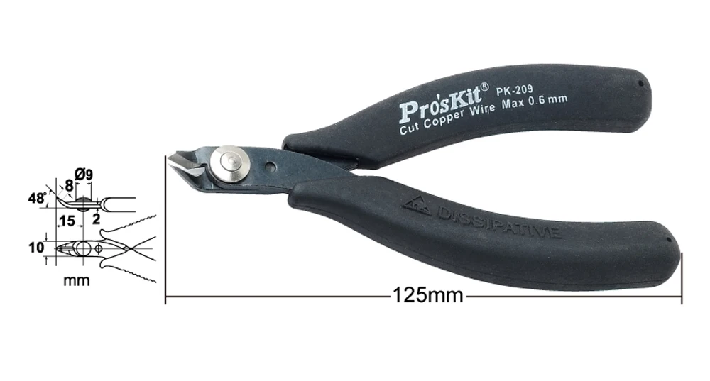 Pro'sKit 1PK-209 микронипер для очистки (22AW/0,6 мм) 120 мм с проводящей ручкой
