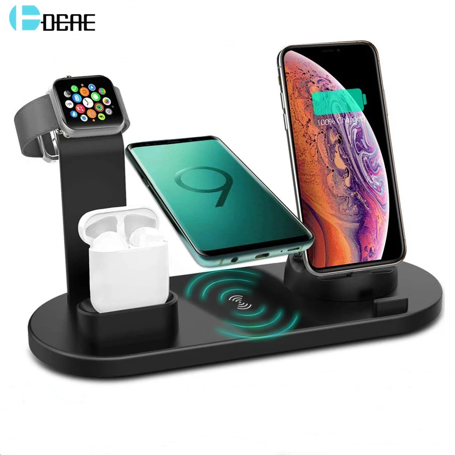 

DCAE 4 in 1 Qi Wireless Charger For iPhone 11 X XS XR 8 10W USB Type C Fast Charging Dock Stand for Apple Watch 5 4 3 2 Airpods