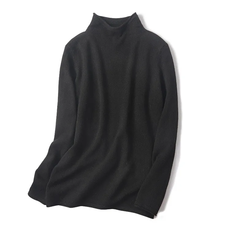 Черный cashmere sweater winter new women half bead collar hedging long-sleeved sweater female cashmere - Цвет: Черный