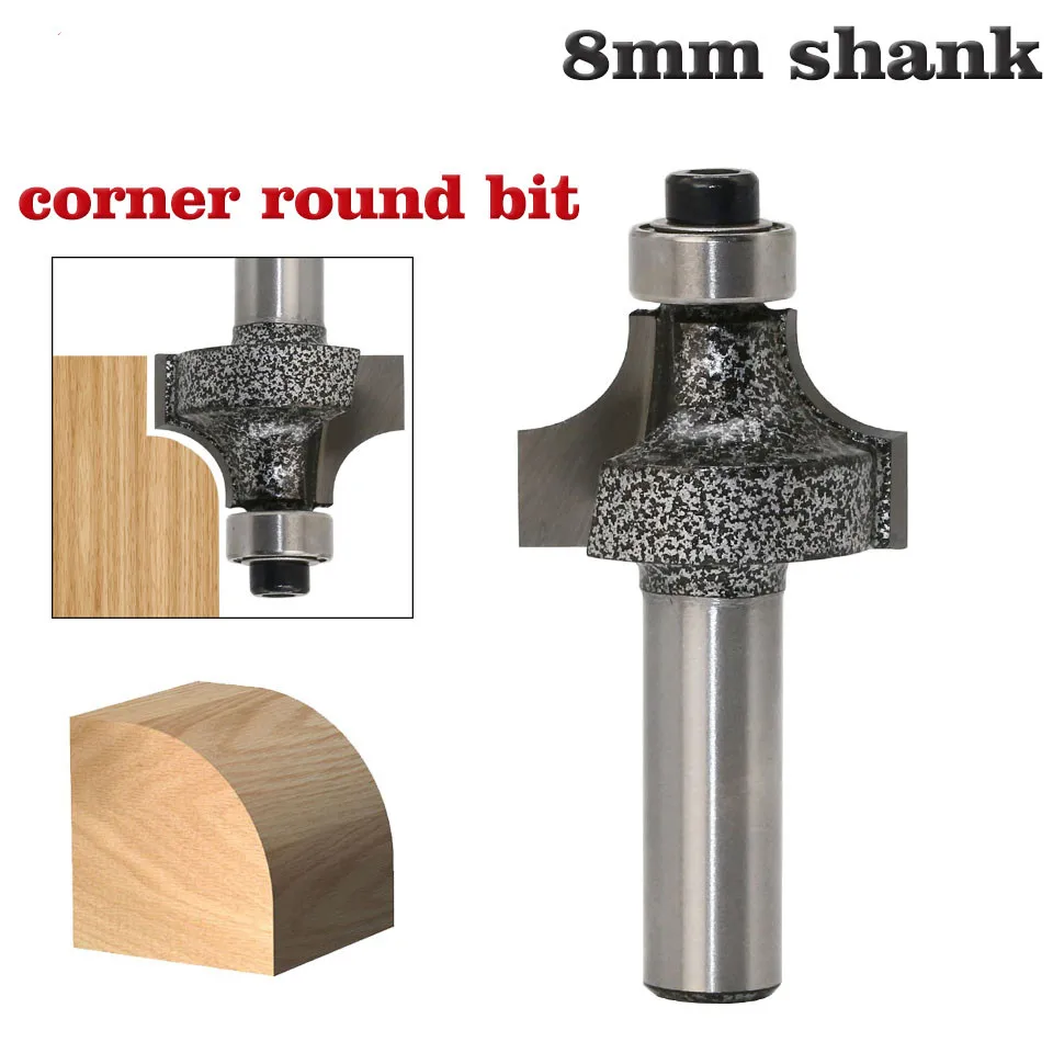 

1pc 8mm Shank Milling Cutter Woodwork Round-Over Router Bits For Woodworking Tool 2 Flute Endmill Bearing Corner Round Over Bit