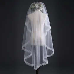 Short Tulle Wedding Veils One Layer Without Comb  Ivory Sequins Bridal Veil for Bride for Marriage Wedding Accessories