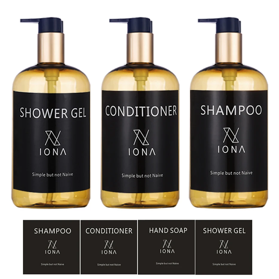 Nordic PET Soap Bottle with Sticker Labels Golden Refillable Shampoo