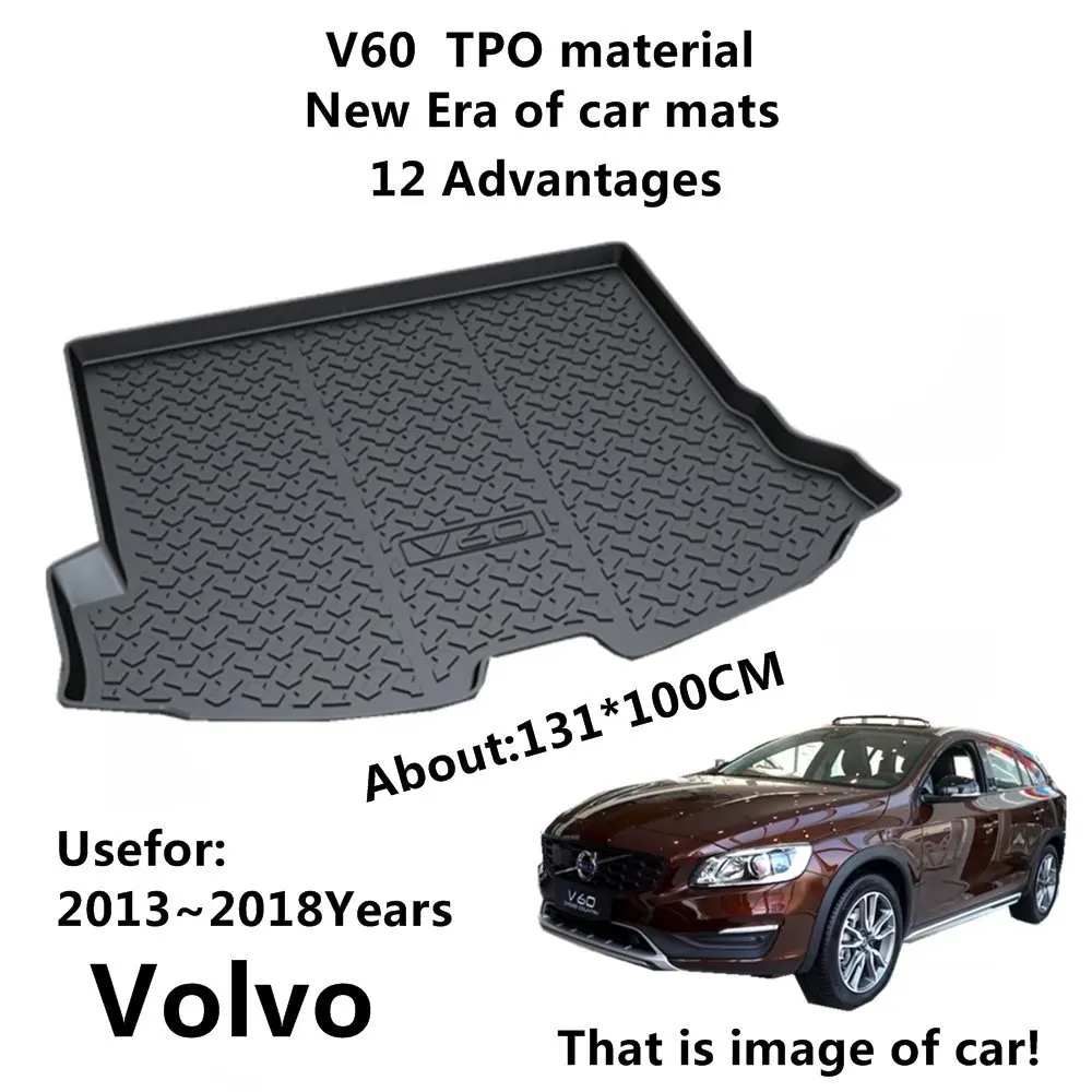 

SJ ALL Weather TPO Car Trunk Mats Tail Boot Cargo Liner Cover Rear Cargo Tray Luggage Pad For Volvo V60 2013 2014 2015 2016-2018