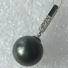 AAA 10-11 мм круглый настоящий таитянский кулон из черного жемчуга с бриллиантами 18 К из белого золота