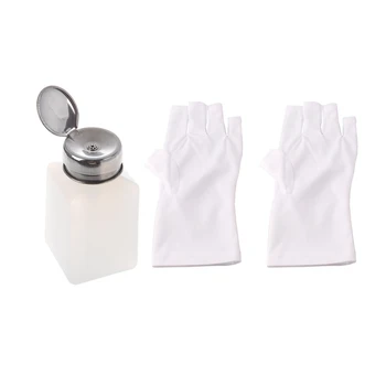 

3 Pcs Nail Art: 1 Pair Nail Art Gloves UV Light Lamp Radiation Protection Nail Art & 1 PcsEmpty Pump Dispenser for Nail Art Pol
