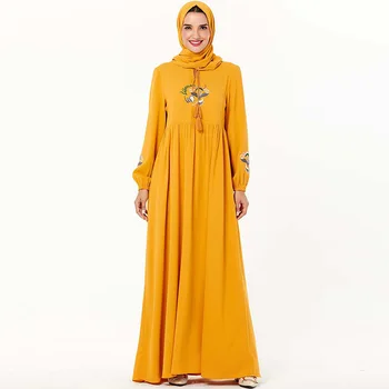 

Middle Eastern Arabian Large Size Robe Embroidered Long Sleeve Fat Women's Muslim Folds Prayer Travel Ramadan Mosque Long Skirt