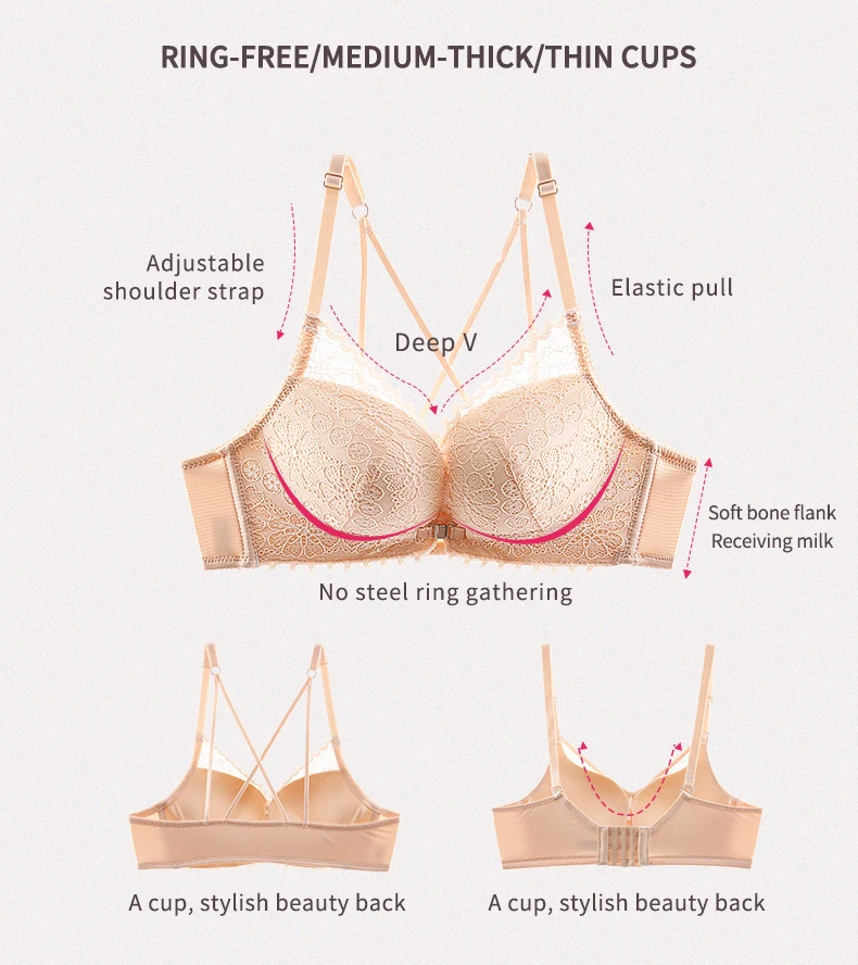 Sweeform Sexy Lace Wireless Front Closure Bras For Women Underwear High Quality Sexy Lingerie Adjusted Push Up Bra Bralette