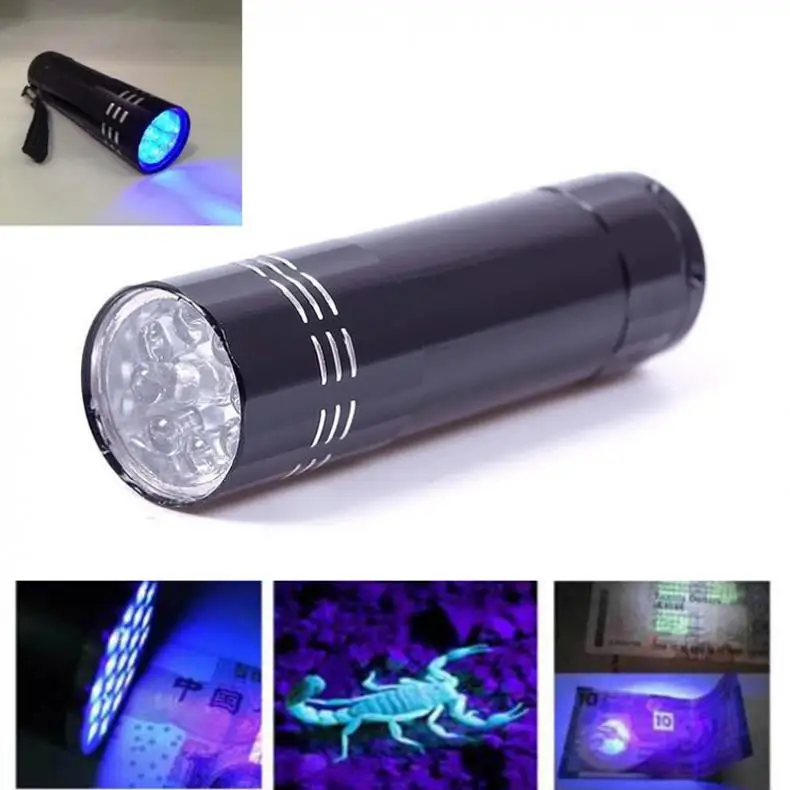 Mini Aluminum UV Ultra Violet 9 LED Flashlight Black Light Torch Inspect Money
