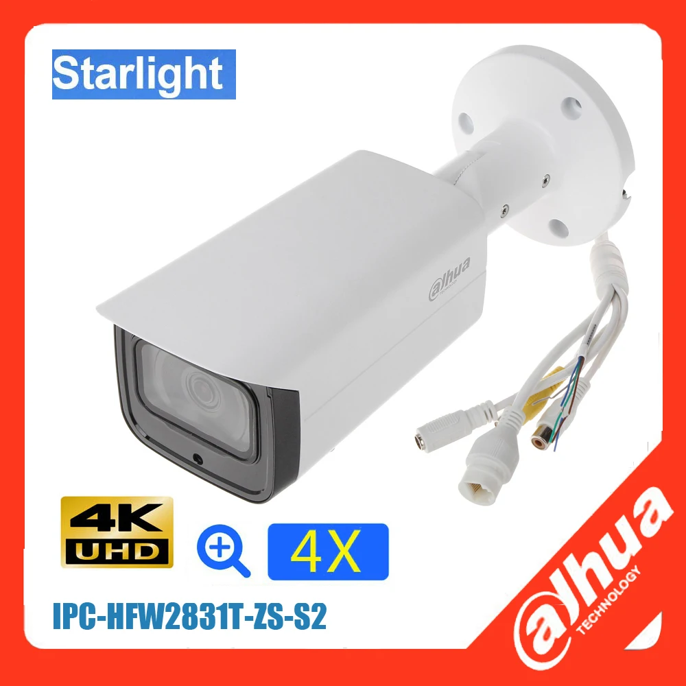 Мультиязыковая лампа Dahua DH-IPC-IPC-HFW2831T-ZAS 8MP 4X ZOOM POE H.265 IP67 IR 30M IVS Starlight камера с