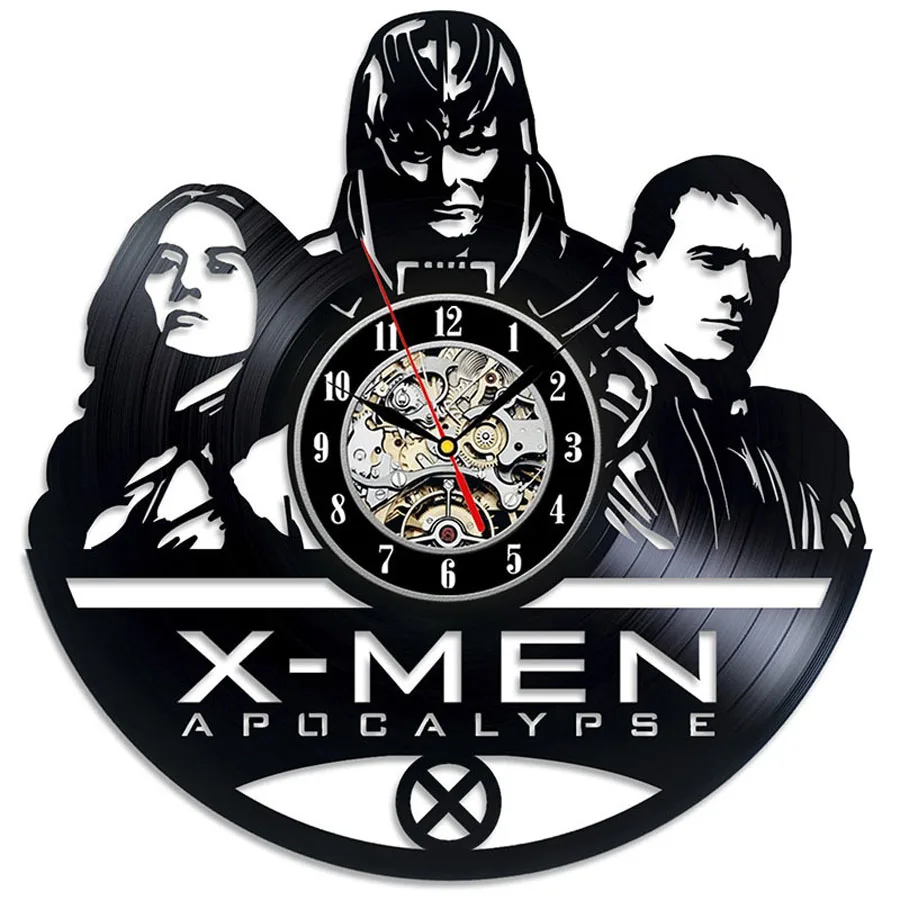 X-men Apocalypse виниловые настенные часы современный дизайн Marvel 3D украшения виниловые часы с 7 цветов светодиодный домашний декор - Цвет: NO LED