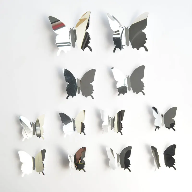 12pcs 3D Mirror Butterfly Wall Stickers Suitable for Living Room and Bedroom Ornament Personalized Home Decoration Accessories
