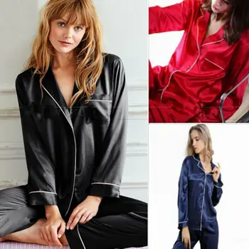 

Two-Piece Womens Silk Blend Satin Pajamas Sets Sleepwear Nightwear Homewear Suit