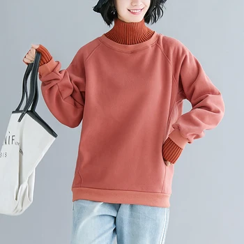 

COIGARSAM Loose blouse women New Upset Add Wool Turtleneck blusas womens tops and blouses Orange Green Meters Apricot 8126