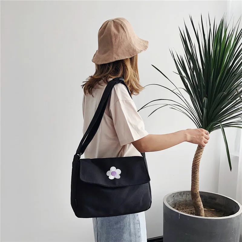 

Summer Korean-style INS Canvas Bag Weep Yafeng by Age Flower Oblique Bag Student Shoulder Bag Square Sling Bag