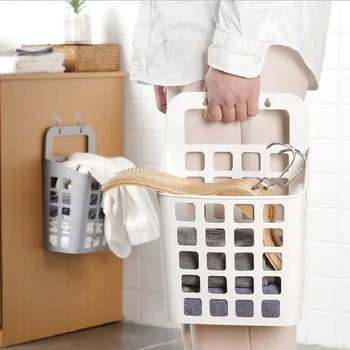 

Household Bathroom Suction Cup Hanging Hamper Dirty Clothes Storage Basket Middle Large Plastic Laundry Basket Home Supplies