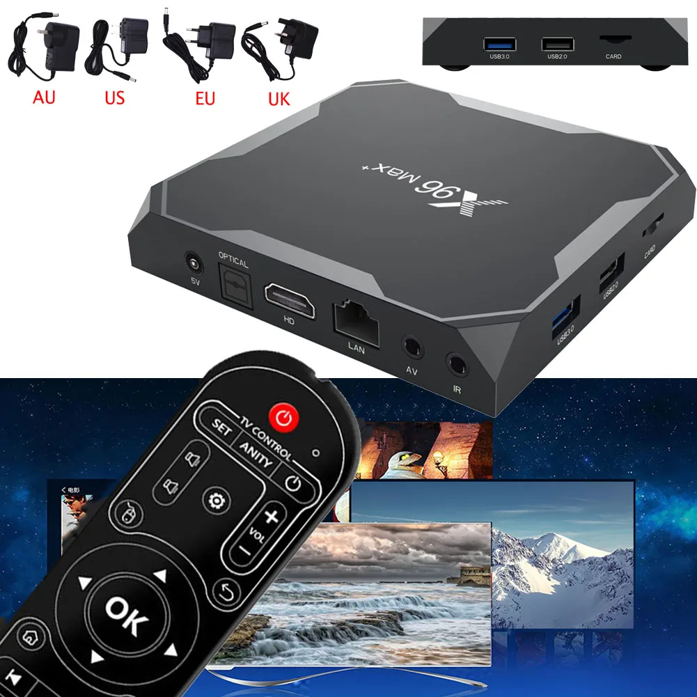 Смарт ТВ приставка X96 Max Plus Android 9 0 S905X3 четыре ядра 2 4G/5 0G Wi Fi Bluetooth 4 8K 1080P HD умный