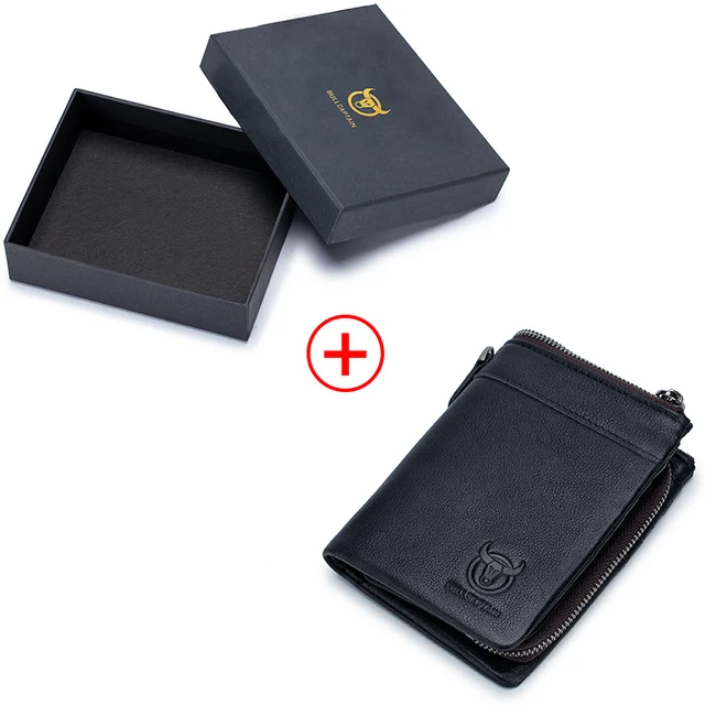 Bullcaptain Vintage Leather Buckle Wallet Coin Purse Wallet Card Men's Wallet Cartera Hombre Men's Handbag RFID Holder black with box