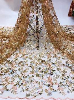 

(5yards/pc) high quality African wedding lace very beautiful French net lace fabric with multi styles sequins for dress FZZ655