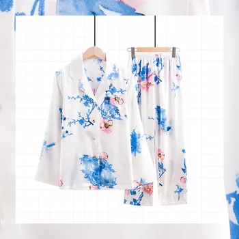 

Spring New Women Pajamas Set Sleepwear Turn-Down Collar Sleepwear Autumn Pajama Plus Size Pijamas Mujer Female Pyjamas