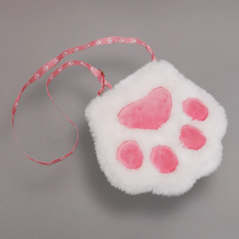 Girls Cute Bear Paw Chain Zipper Shoulder Bag Lolita Crossbody Bag Lovely Kid's Soft Fluffy Plush Coin Purse Baby Boys Accessory