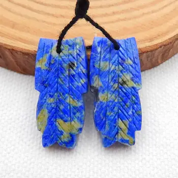 

Hot sale, Carved Lapis Lazuli Feather Earrings,26x13x4mm, 6.2g