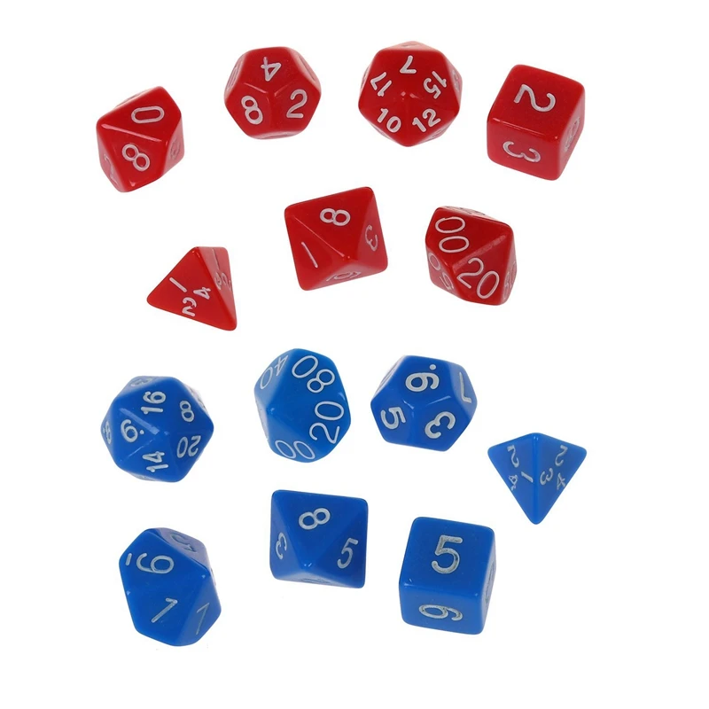 14 шт. игральные кости D4-D20 для игр Подземелья и Драконы RPG Подземелья и Драконы D&D, 7 шт. синий и 7 шт. красный