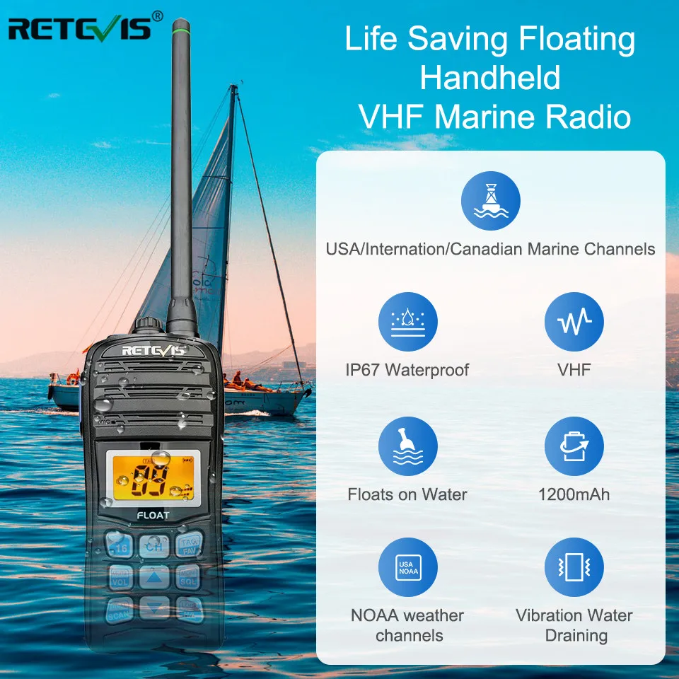 VHF Marine Float Radio Walkie-Talkie waterproof RETEVIS Professional 5W Two-Way RT55