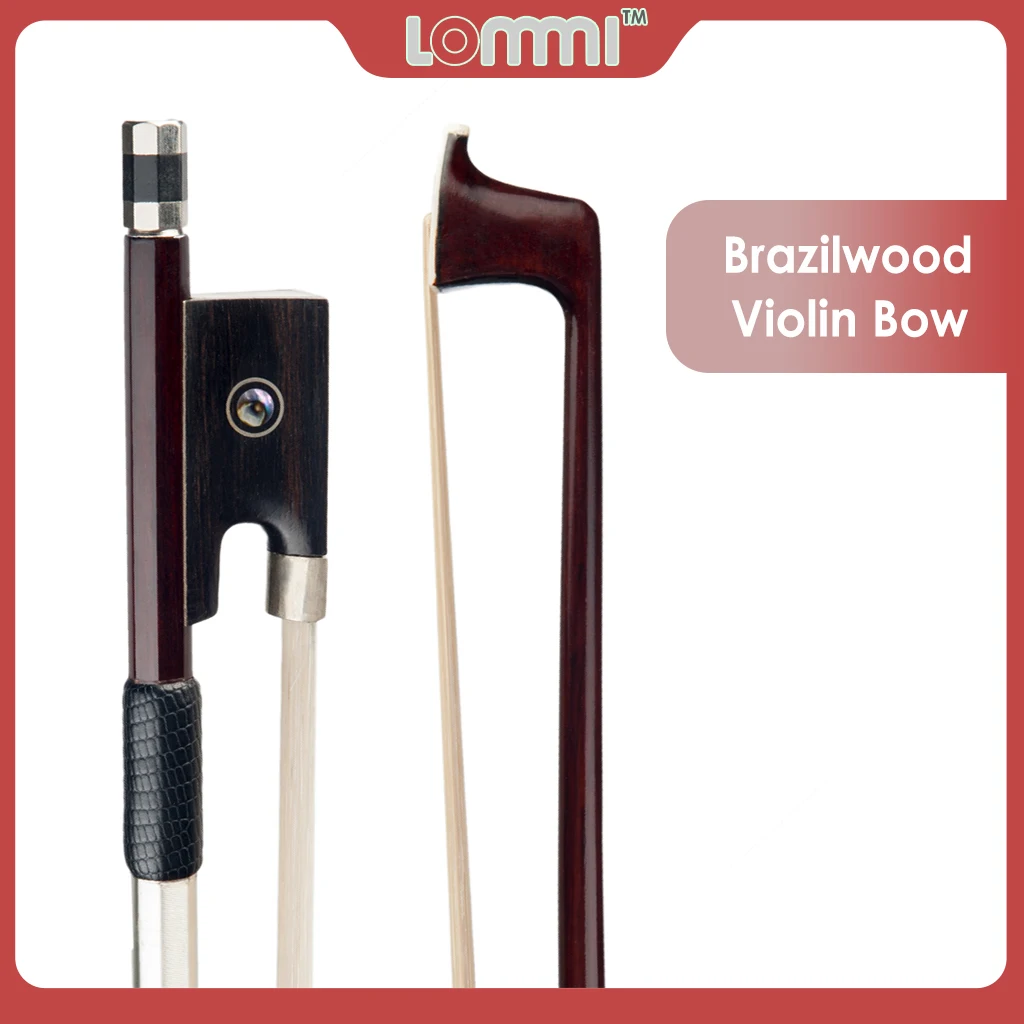 

LOMMI 4/4 Size Violin Bow Brazilwood Bow for Violin Round Stick Ebony Frog with Mongolian Horse Hair Lizard Skin Grip