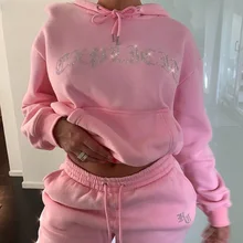 

2022NEW Diamonds Tracksuit 2 Piece Set Women Oversize Hoodies Sweatshirt Sweatpants Joggers Sport Pant Suits Femme Outfits