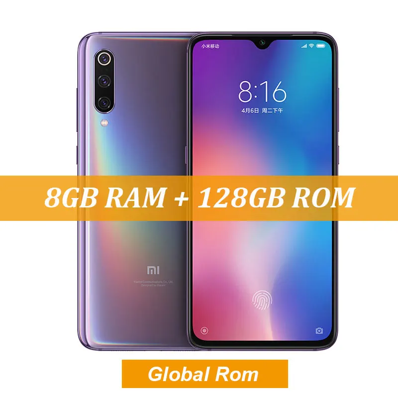 Глобальный Встроенная память Сяо mi 9 mi 9 8 GB 128 GB Snapdragon 855 Octa Core 6,3" 1080 P AMOLED смартфон 48MP тройной камеры мобильного телефона - Цвет: 8G 128G Pueple