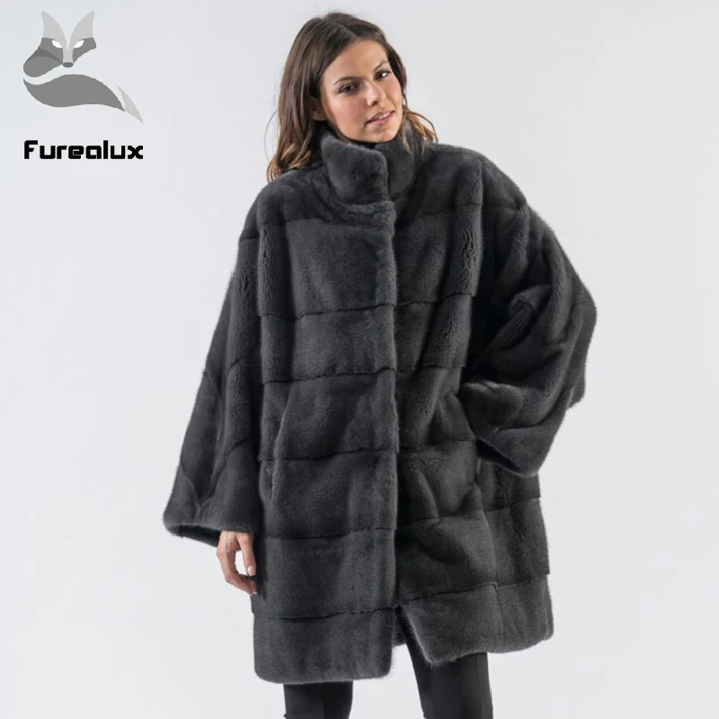 Шуба женская из норки Графитово-серого цвета теплая зимняя 2020 | Женская одежда