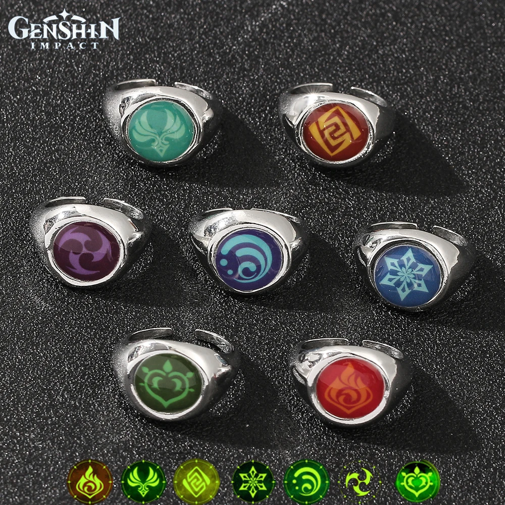 Game Genshin Impact Ring Anime Cosplay Ring Eye Of God 7 Element Luminous  Adjustable Opening Rings Women Men Jewelry Accessory - Rings - AliExpress