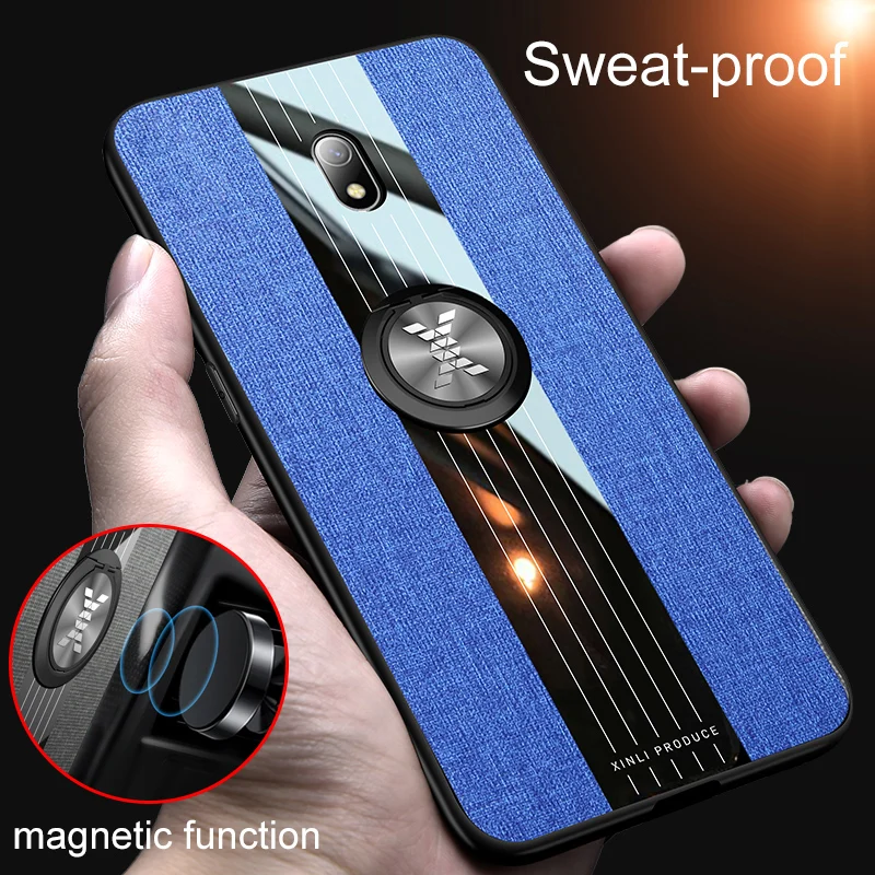 

Luxury cloth pattern non-slip mobile phone case For Redmi 8A High-end metal ring stand phone back cover capa For Redmi 8A cases