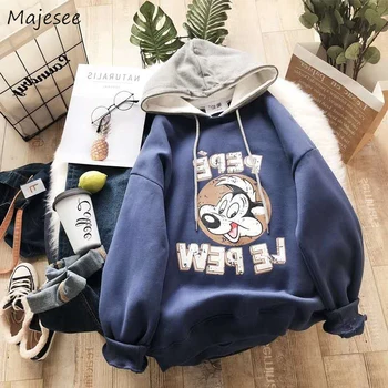 

Hoodies Women Cartoon Printed Hooded Student Kawaii Loose All-match Harajuku Korean Style Casual High Quality Womens Pullovers