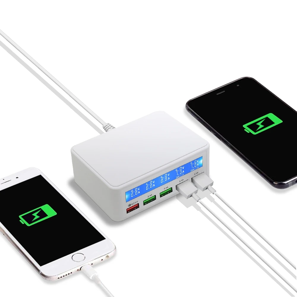 QC 3.0 Quick Charge Dock 5 Port Usb LCD Display Multi HUB Phone Fast Charger Station Adapter For Iphone Xiaomi Huawei