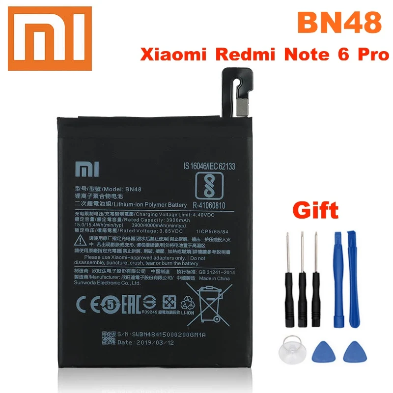 Оригинальный запасной аккумулятор для Xiaomi Redmi Note 6 Pro Note6 BN48 оригинальный телефона